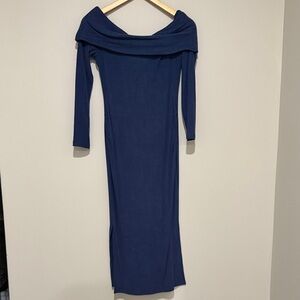 SHEIN Elegant Blue Off-Shoulder Long Sleeve Dress